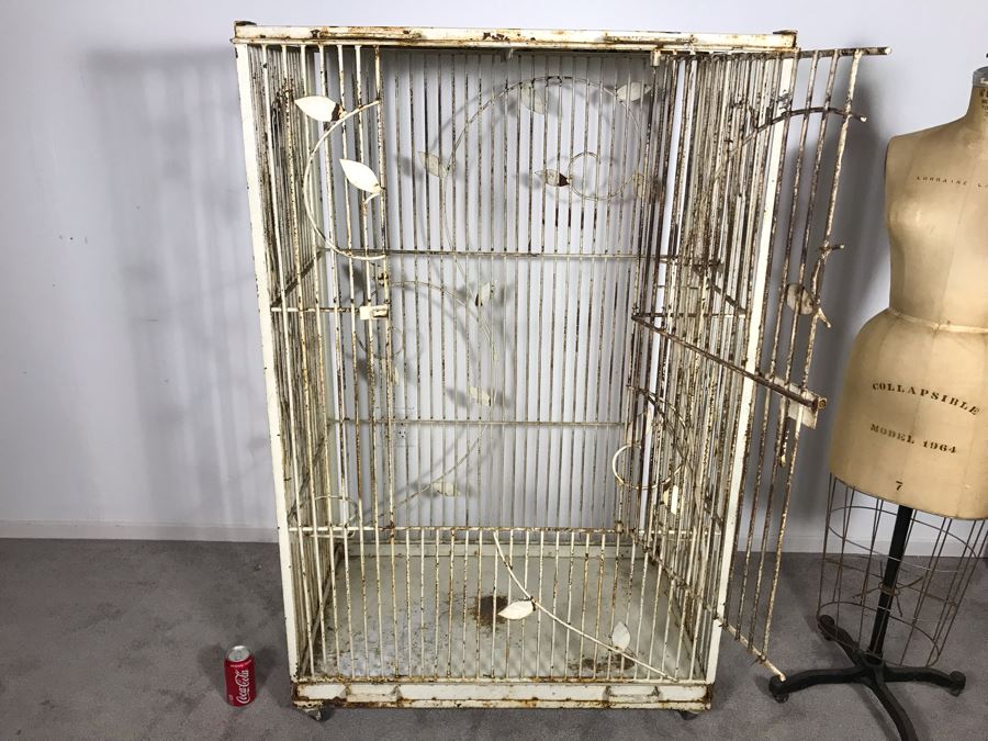 Stunning Large Art Deco Shabby Chic Cast Iron Birdcage On Casters 36W X 22.5D X 56.5H (JUST ADDED) [Photo 8]