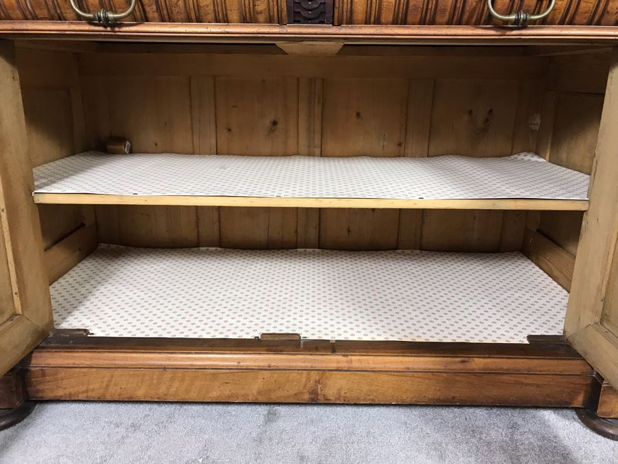 Stunning Antique Carved Wooden Cabinet With Large Marble Top And Hutch From La Jolla Estate (Can Be Used Without Hutch - See Photos) Hutch 58W X 21D X 46H / Cabinet 60W X 28D X 34H (JUST ADDED) [Photo 18]