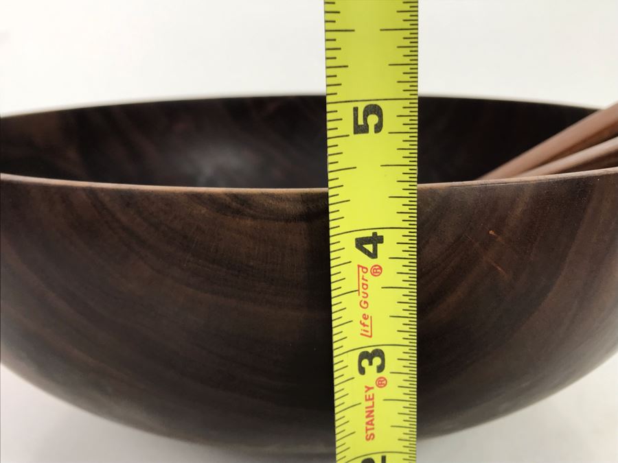 Milo Wood Salad Bowl Set With Fork And Spoon Signed Straka 11.5R X 4.25H (JUST ADDED) [Photo 9]