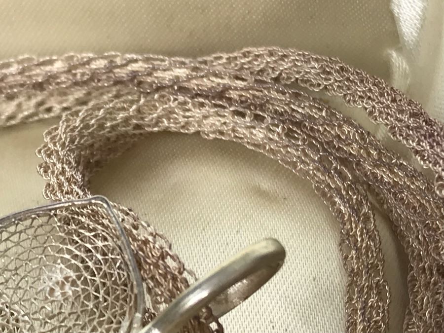 Vintage Gump's San Francisco Silver Filigree Necklace With Silver Filigree Flower Pendant With Stars Presented In Japanese Box (JUST ADDED) [Photo 9]