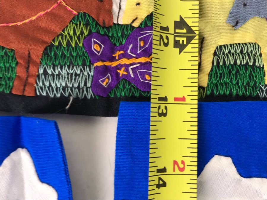 Set Of (3) Vintage Handmade Columbian Embroidery Folk Art Scenes Textiles Individually Signed (Larger Is 23 X 13 / Smaller Are 8 X 8) (JUST ADDED) [Photo 17]