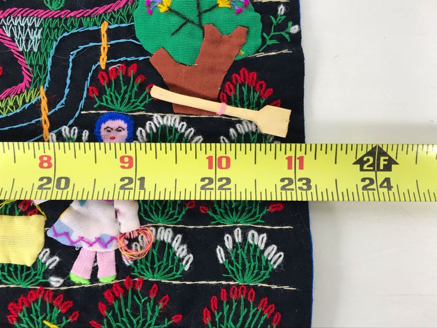Set Of (3) Vintage Handmade Columbian Embroidery Folk Art Scenes Textiles Individually Signed (Larger Is 23 X 13 / Smaller Are 8 X 8) (JUST ADDED) [Photo 16]