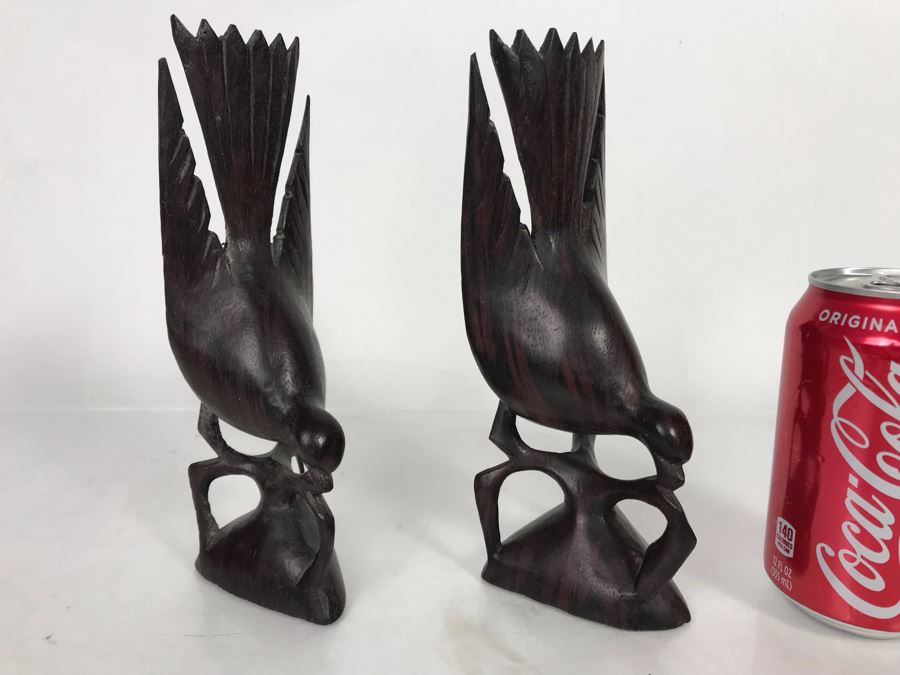 Pair Of Carved Wooden Bird Sculptures 8H (JUST ADDED)