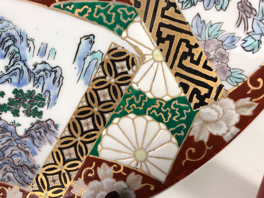 Large Vintage Signed Hand Painted Japanese Imari Porcelain Charger Plate 15.5R (JUST ADDED) [Photo 9]