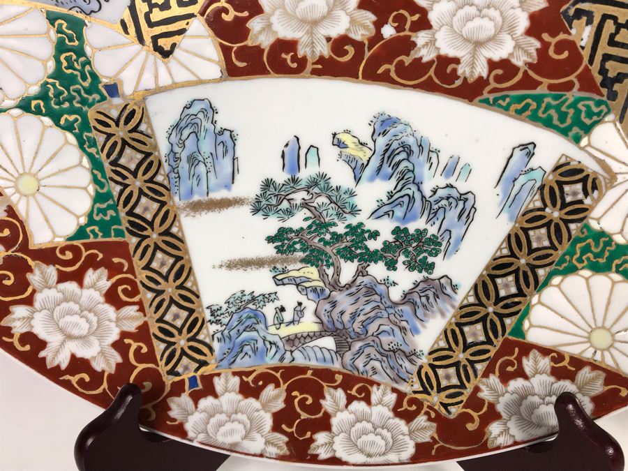 Large Vintage Signed Hand Painted Japanese Imari Porcelain Charger Plate 15.5R (JUST ADDED) [Photo 8]