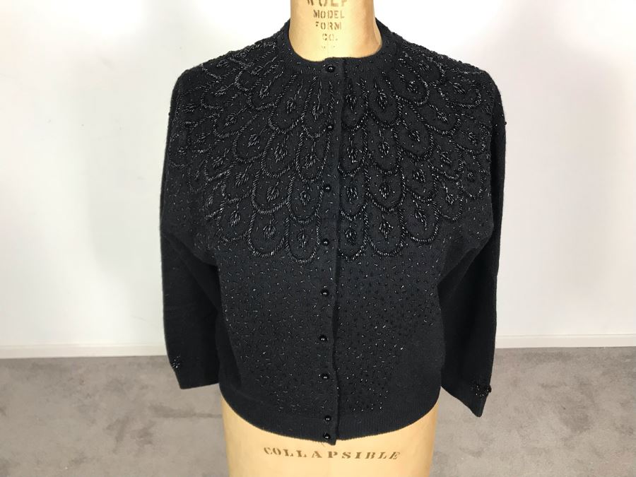 Vintage Ying Tai Co Cashmere Sweater With Beads Hand-Beaded In Hong Kong Size S (JUST ADDED)