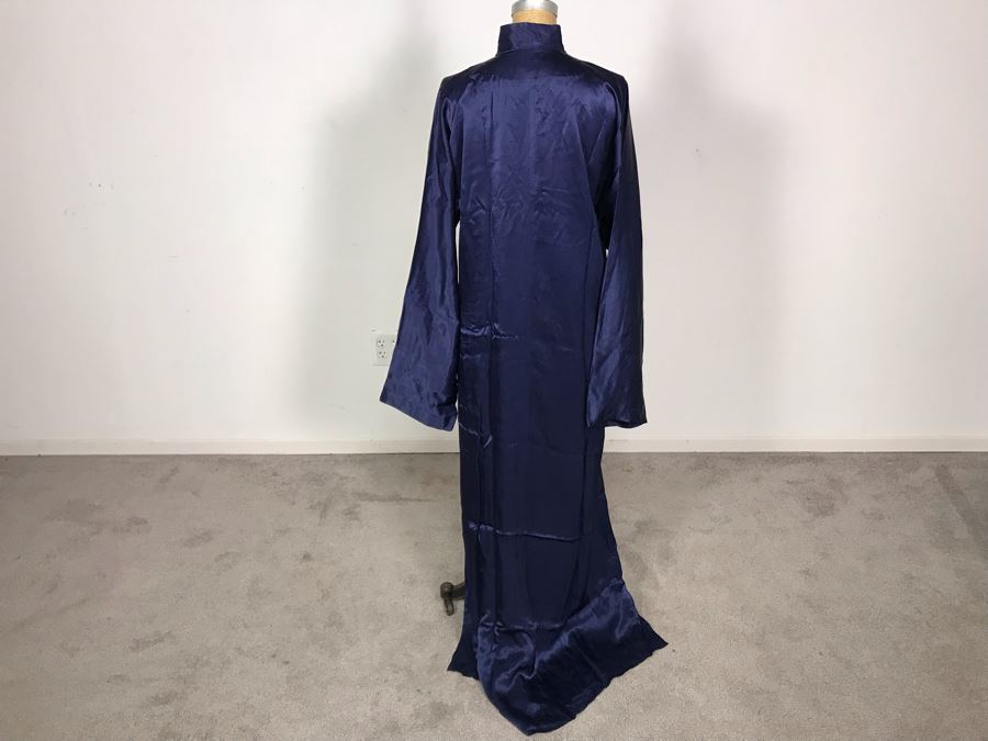 Vintage Navy Blue Silk Kimono Robe Buttons On Side (JUST ADDED) [Photo 11]