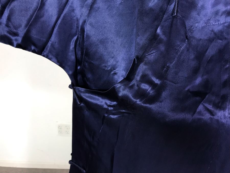 Vintage Navy Blue Silk Kimono Robe Buttons On Side (JUST ADDED) [Photo 6]