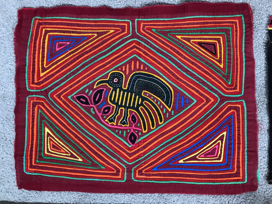 Set Of (4) Vintage Handmade Mola Panama Folk Art Animal Embroideries ...