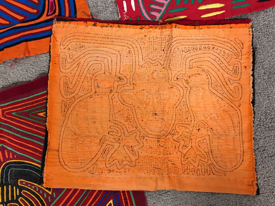 Set Of (4) Vintage Handmade Mola Panama Folk Art Animal Embroideries (Largest Is 18 X 15) (JUST ADDED) [Photo 2]