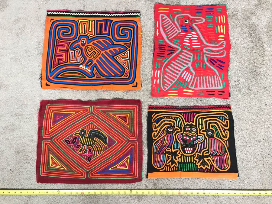 Set Of (4) Vintage Handmade Mola Panama Folk Art Animal Embroideries (Largest Is 18 X 15) (JUST ADDED) [Photo 1]