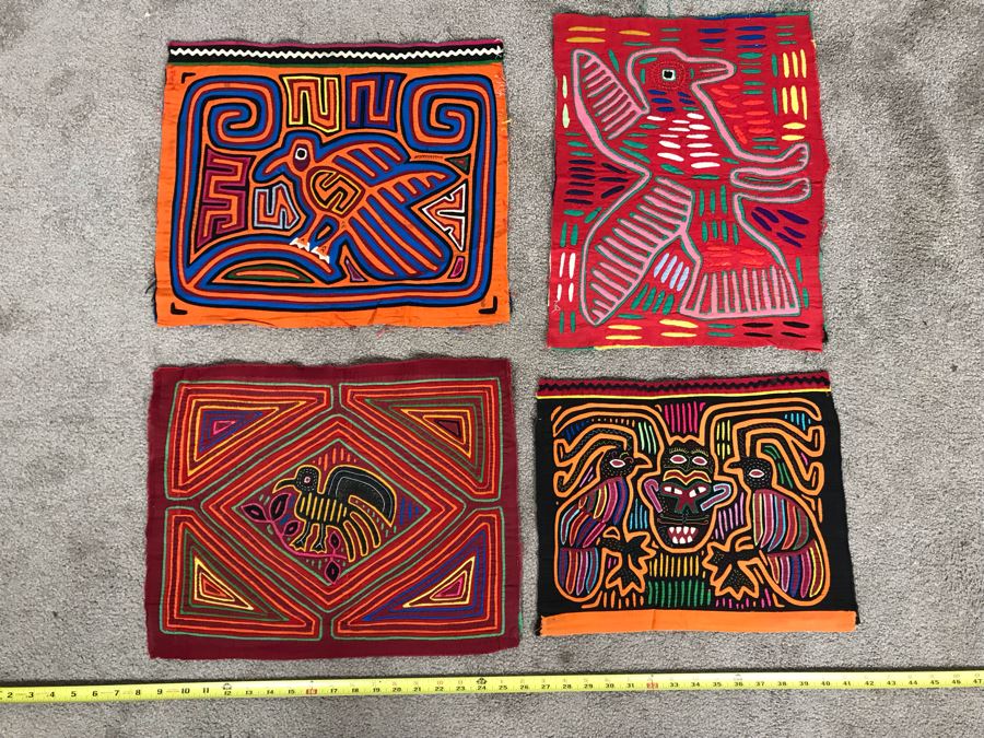 Set Of (4) Vintage Handmade Mola Panama Folk Art Animal Embroideries (Largest Is 18 X 15) (JUST ADDED) [Photo 5]
