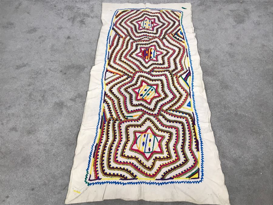 Double-Sided South American Detailed Geometric Hand Embroidered Textile (Photos Shows Front And Back Of Same Textile) 69 X 33 (JUST ADDED) [Photo 3]