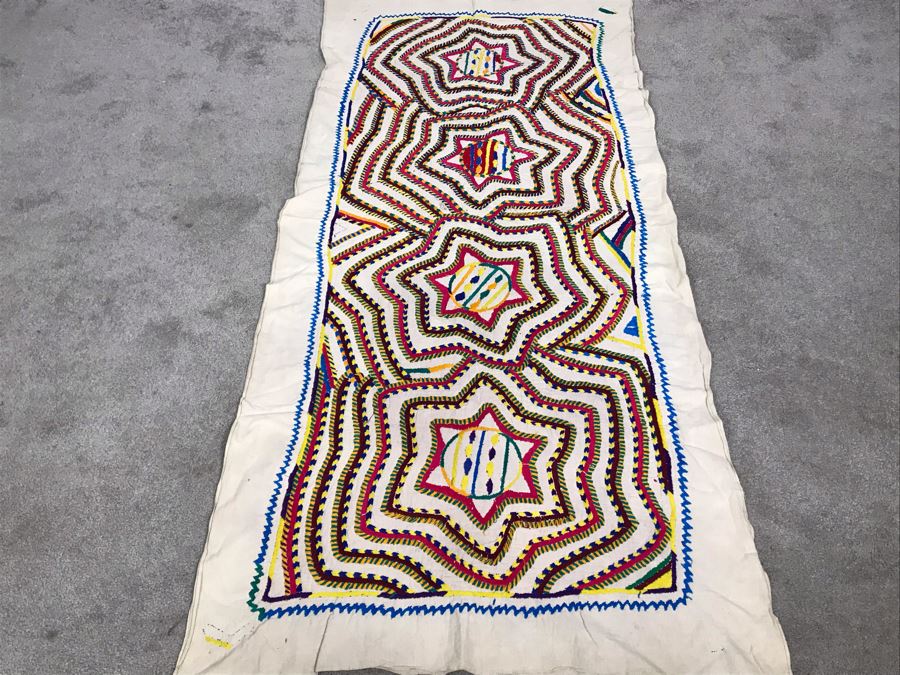 Double-Sided South American Detailed Geometric Hand Embroidered Textile (Photos Shows Front And Back Of Same Textile) 69 X 33 (JUST ADDED) [Photo 10]