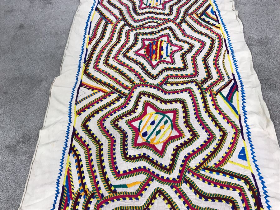 Double-Sided South American Detailed Geometric Hand Embroidered Textile (Photos Shows Front And Back Of Same Textile) 69 X 33 (JUST ADDED) [Photo 12]