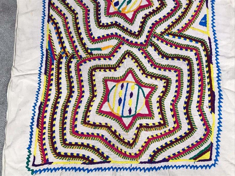 Double-Sided South American Detailed Geometric Hand Embroidered Textile (Photos Shows Front And Back Of Same Textile) 69 X 33 (JUST ADDED) [Photo 11]