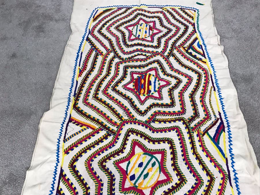 Double-Sided South American Detailed Geometric Hand Embroidered Textile (Photos Shows Front And Back Of Same Textile) 69 X 33 (JUST ADDED) [Photo 13]