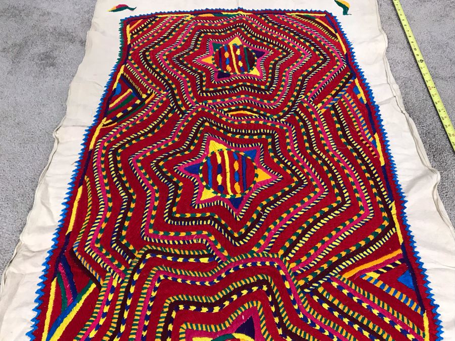 Double-Sided South American Detailed Geometric Hand Embroidered Textile (Photos Shows Front And Back Of Same Textile) 69 X 33 (JUST ADDED) [Photo 7]