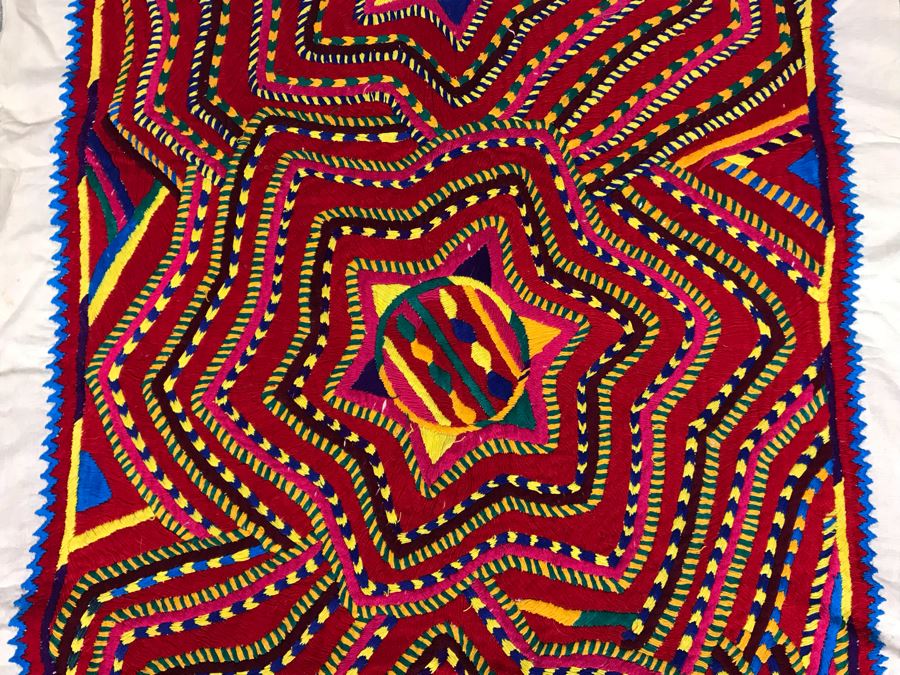 Double-Sided South American Detailed Geometric Hand Embroidered Textile (Photos Shows Front And Back Of Same Textile) 69 X 33 (JUST ADDED) [Photo 6]