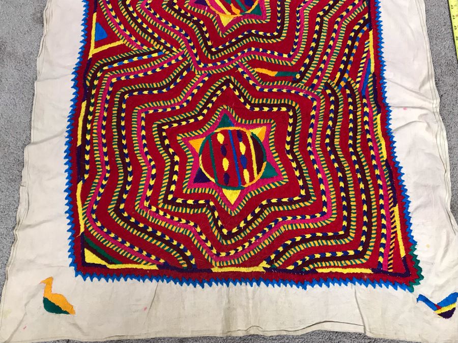 Double-Sided South American Detailed Geometric Hand Embroidered Textile (Photos Shows Front And Back Of Same Textile) 69 X 33 (JUST ADDED) [Photo 5]
