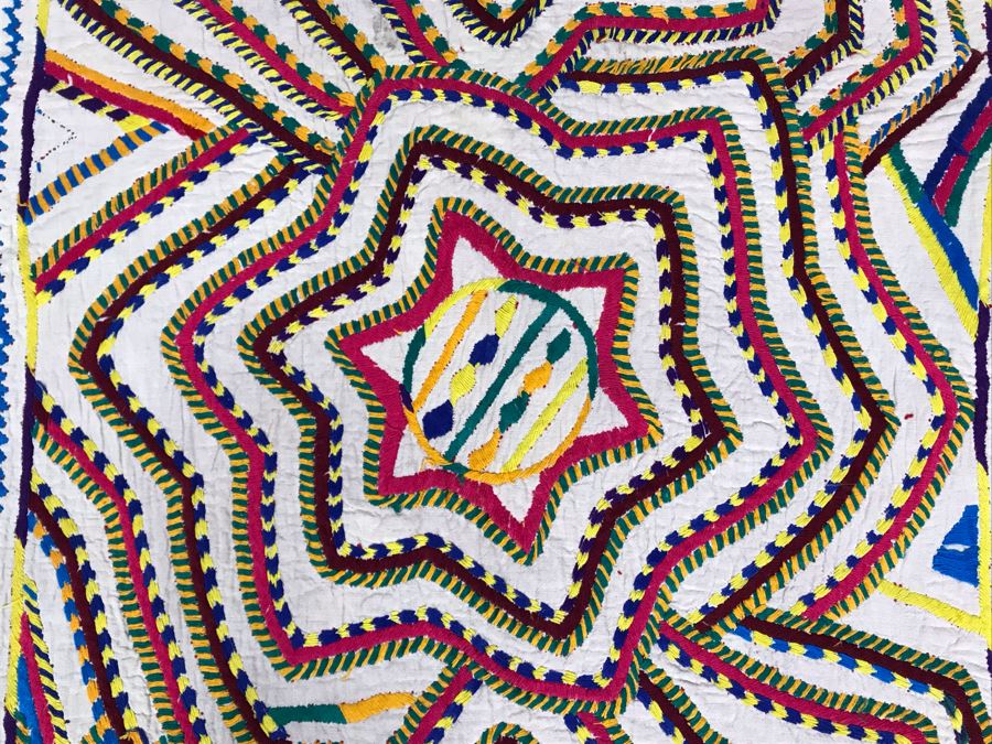 Double-Sided South American Detailed Geometric Hand Embroidered Textile (Photos Shows Front And Back Of Same Textile) 69 X 33 (JUST ADDED) [Photo 14]