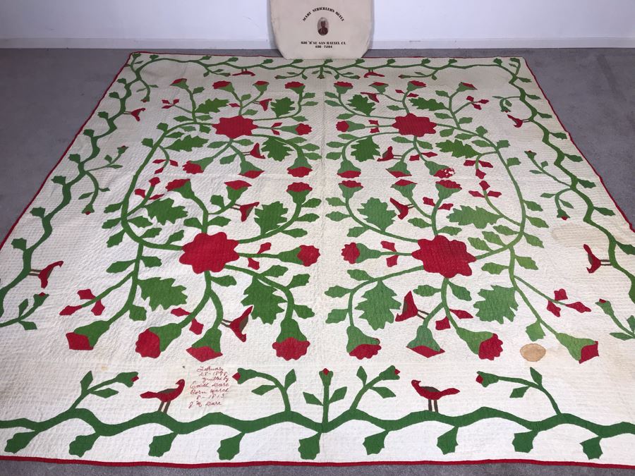 Antique 1888 Signed Handmade Quilt By Edith Dare With Mary Strickler's Quilt Bag Where Quilt Was Purchased 90 X 86 Some Staining (JUST ADDED) [Photo 4]
