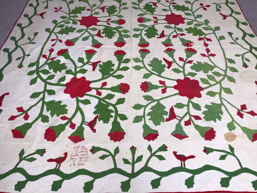 Antique 1888 Signed Handmade Quilt By Edith Dare With Mary Strickler's Quilt Bag Where Quilt Was Purchased 90 X 86 Some Staining (JUST ADDED) [Photo 9]