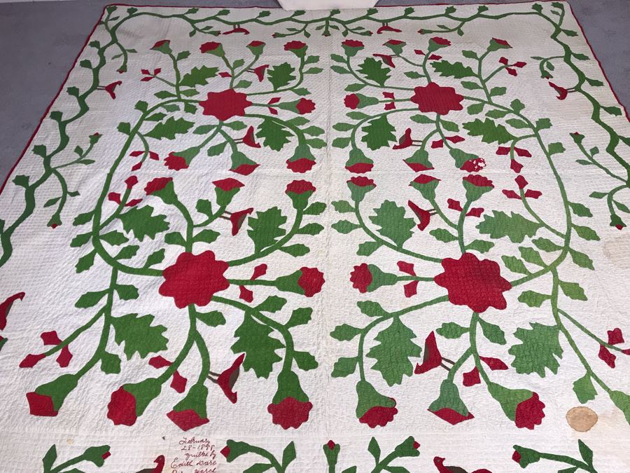 Antique 1888 Signed Handmade Quilt By Edith Dare With Mary Strickler's Quilt Bag Where Quilt Was Purchased 90 X 86 Some Staining (JUST ADDED) [Photo 8]