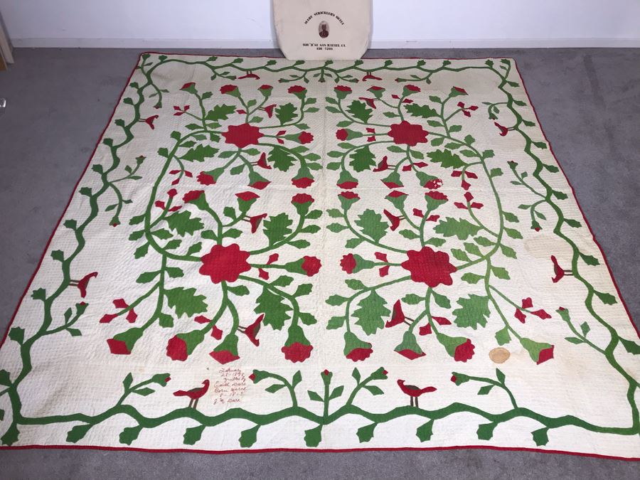 Antique 1888 Signed Handmade Quilt By Edith Dare With Mary Strickler's Quilt Bag Where Quilt Was Purchased 90 X 86 Some Staining (JUST ADDED) [Photo 2]