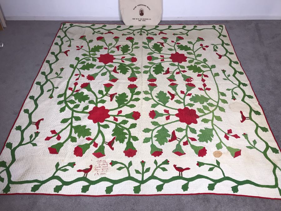 Antique 1888 Signed Handmade Quilt By Edith Dare With Mary Strickler's Quilt Bag Where Quilt Was Purchased 90 X 86 Some Staining (JUST ADDED) [Photo 3]