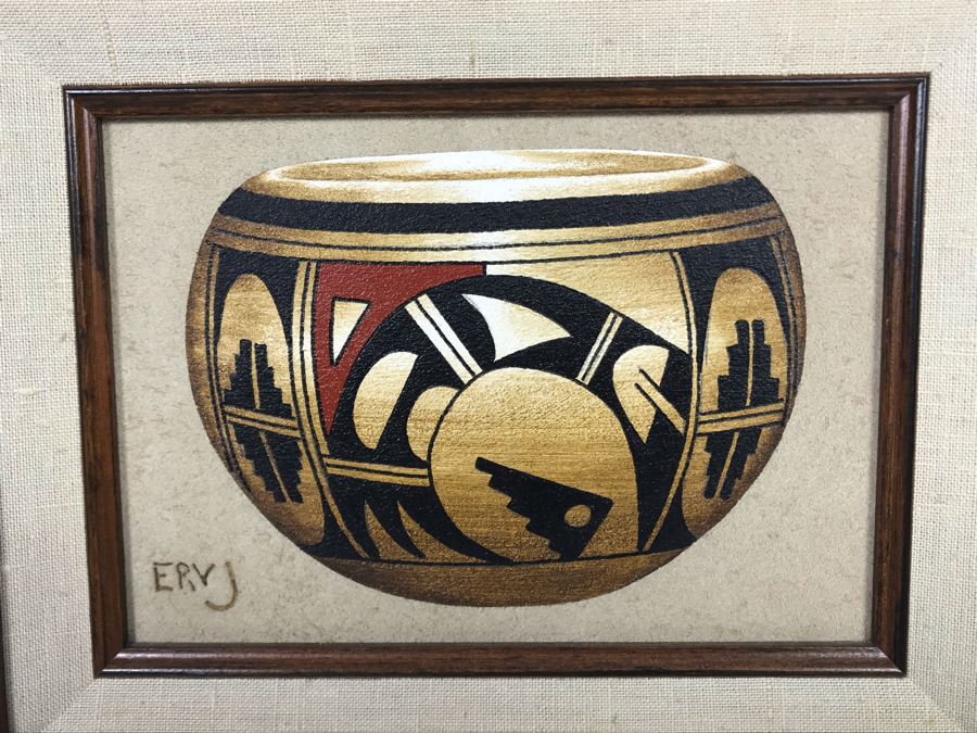 Erv Johnson Original Painting Hopi Native American Pottery From Albuquerque NM 7 X 5 (JUST ADDED)
