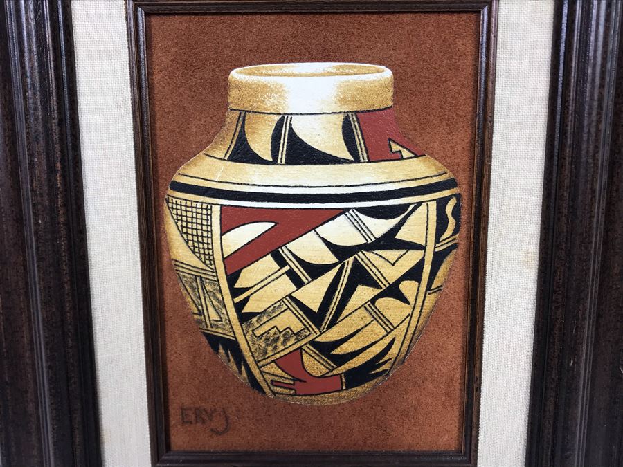 Erv Johnson Original Painting Hopi Native American Pottery From Albuquerque NM 5 X 7 (JUST ADDED)