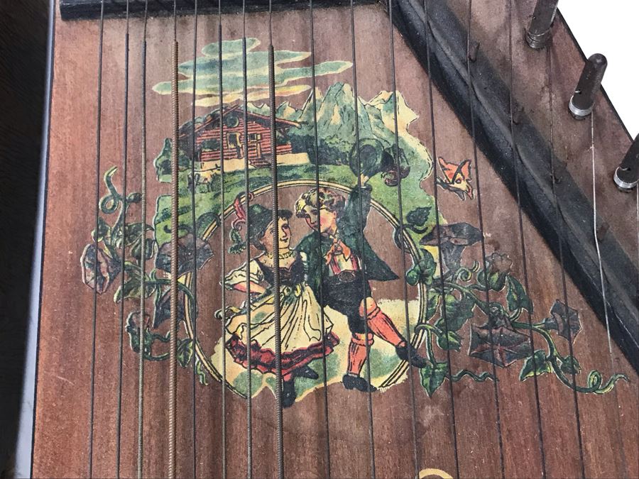 Old German Guitarr-Zither With Zither Sheet Music - Working But See Photos For Wood Cracking Due To String Tension (JUST ADDED) [Photo 3]