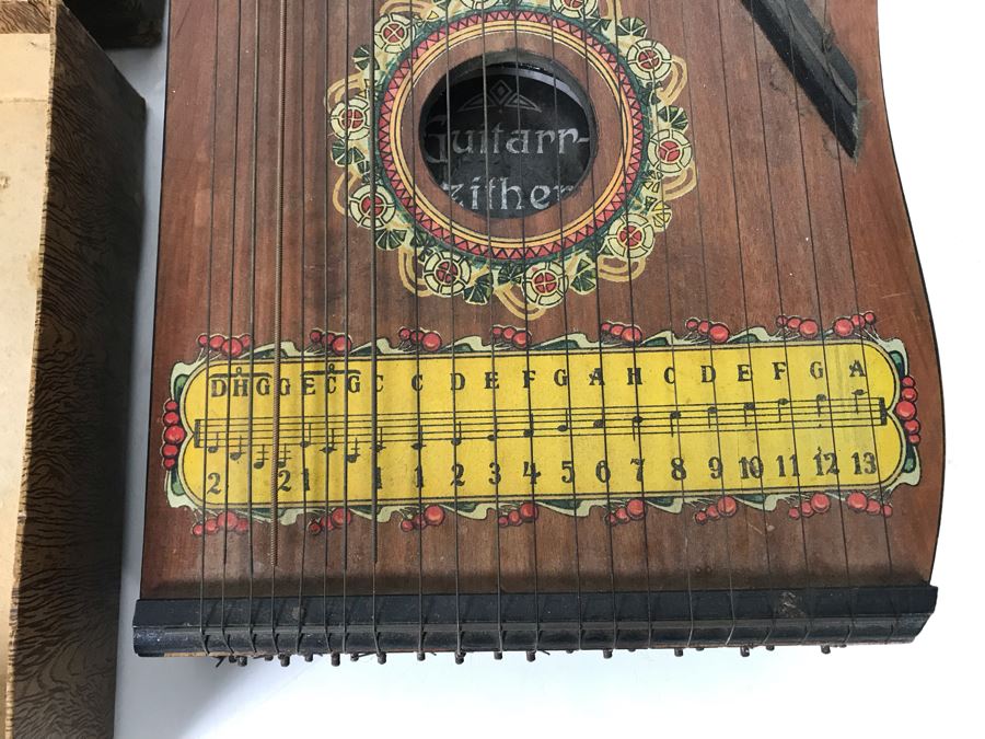 Old German Guitarr-Zither With Zither Sheet Music - Working But See Photos For Wood Cracking Due To String Tension (JUST ADDED) [Photo 5]