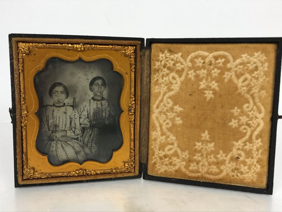 Old Daguerreotype Photograph Of Sisters With Case 3.25 X 3.75 (JUST ADDED)