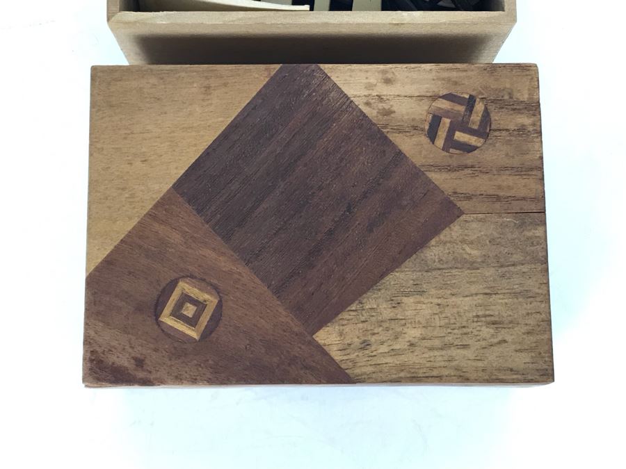 Antique 1905 Handmade Old Inlaid Wooden Box With Maker Note, Old Buttons And Sewing Supplies 4.25W X 3D X 1.75H (JUST ADDED) [Photo 4]
