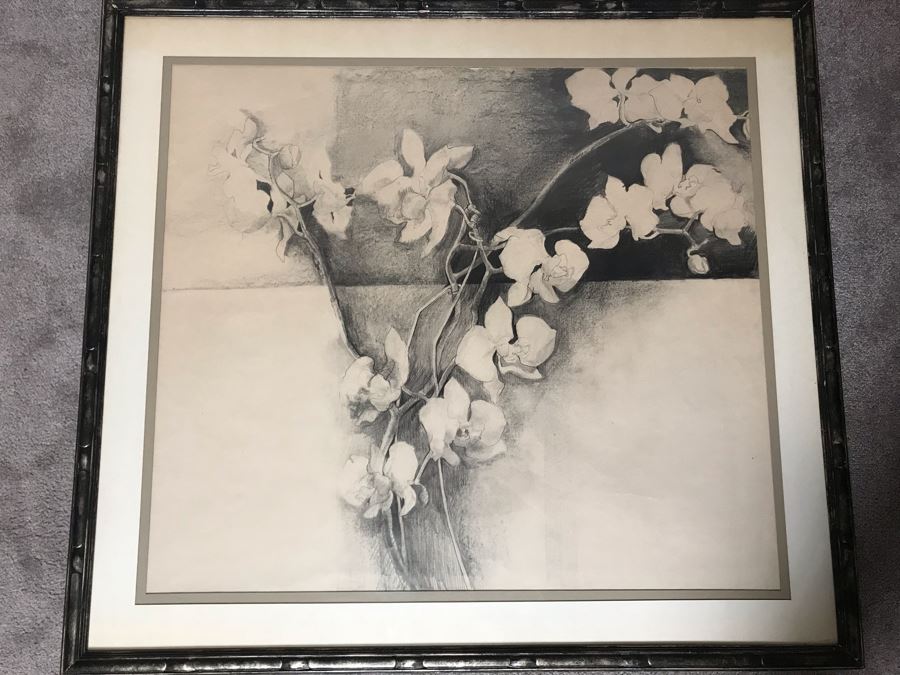 John Lincoln Original Large Drawing Of Orchids Plants Signed Middle Bottom 34W X 30H (JUST ADDED)