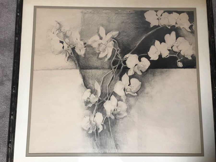 John Lincoln Original Large Drawing Of Orchids Plants Signed Middle Bottom 34W X 30H (JUST ADDED) [Photo 3]