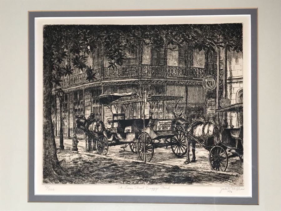 Vintage 1976 Signed Jack R Miller Etching Titled 'St. Louis Street Buggy Stand' 10 Of 200 14.5W X 12.5H (JUST ADDED) [Photo 4]