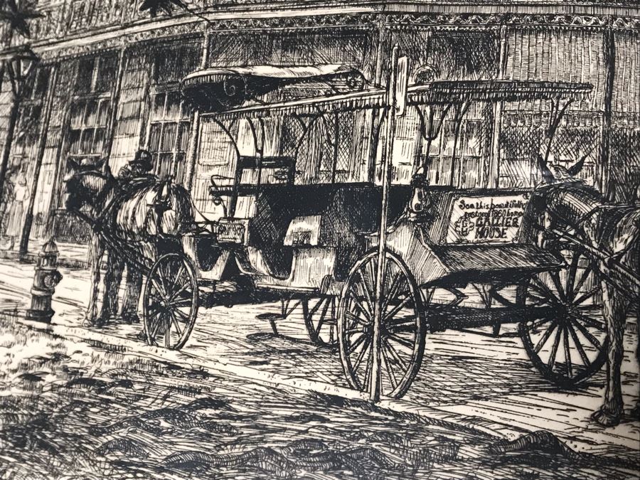 Vintage 1976 Signed Jack R Miller Etching Titled 'St. Louis Street Buggy Stand' 10 Of 200 14.5W X 12.5H (JUST ADDED) [Photo 12]