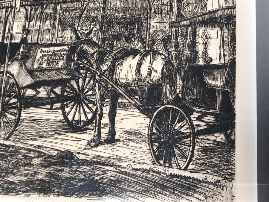 Vintage 1976 Signed Jack R Miller Etching Titled 'St. Louis Street Buggy Stand' 10 Of 200 14.5W X 12.5H (JUST ADDED) [Photo 11]