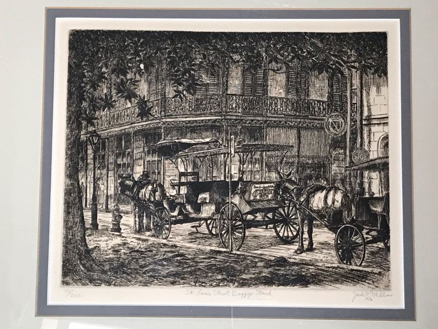Vintage 1976 Signed Jack R Miller Etching Titled 'St. Louis Street Buggy Stand' 10 Of 200 14.5W X 12.5H (JUST ADDED) [Photo 5]