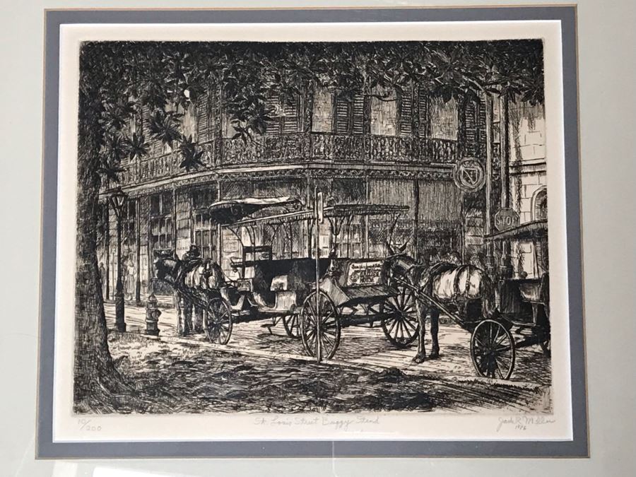 Vintage 1976 Signed Jack R Miller Etching Titled 'St. Louis Street Buggy Stand' 10 Of 200 14.5W X 12.5H (JUST ADDED) [Photo 6]