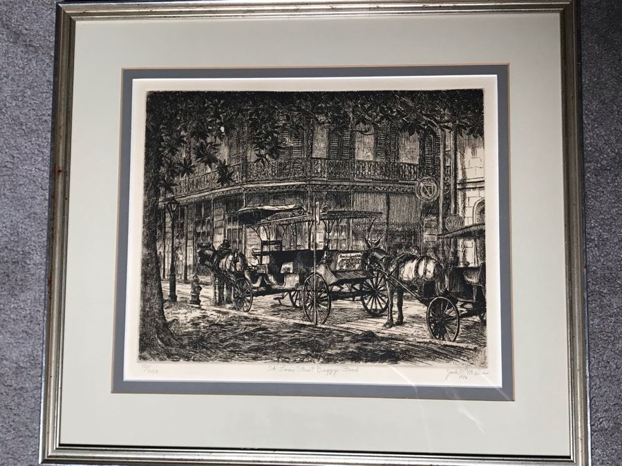 Vintage 1976 Signed Jack R Miller Etching Titled 'St. Louis Street Buggy Stand' 10 Of 200 14.5W X 12.5H (JUST ADDED) [Photo 2]