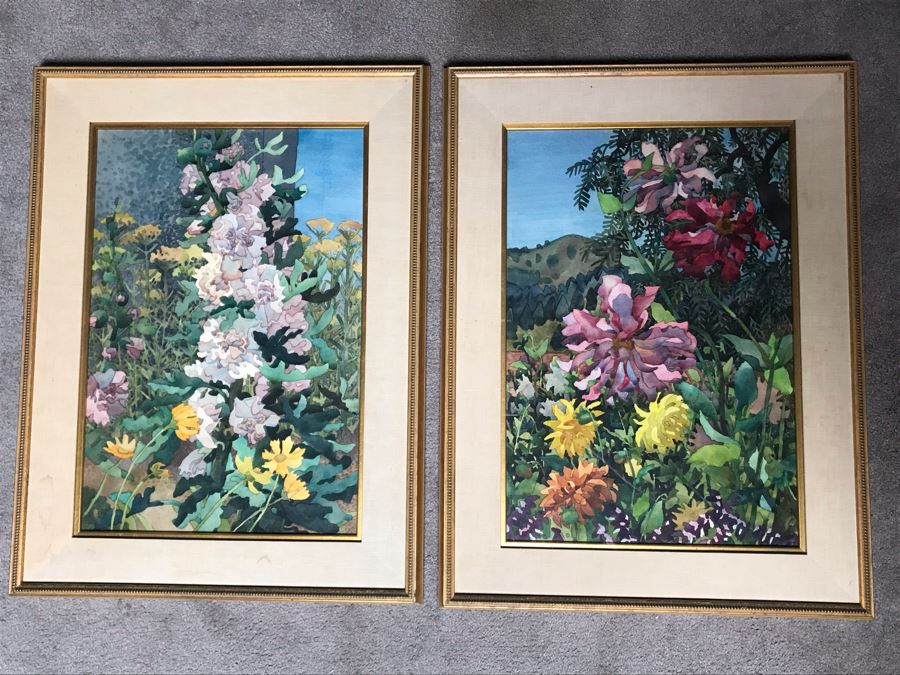 Carolyn Marie Lord Fine Art Pair Of Original Floral Watercolor Paintings Signed From Fireside Gallery Of Carmel, CA 15.5W X 22.5H Each (JUST ADDED) [Photo 1]