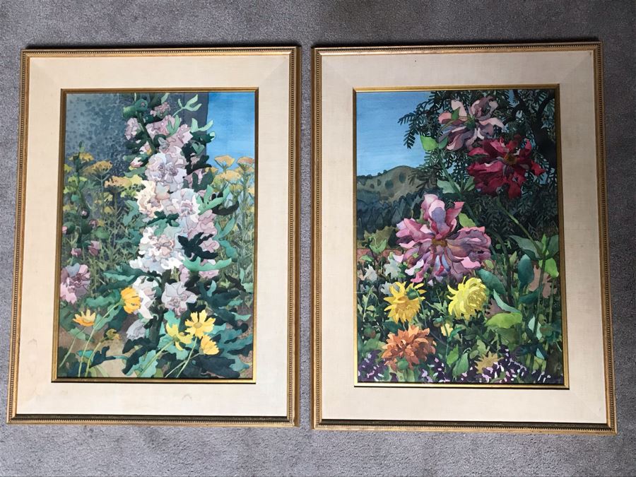 Carolyn Marie Lord Fine Art Pair Of Original Floral Watercolor Paintings Signed From Fireside Gallery Of Carmel, CA 15.5W X 22.5H Each (JUST ADDED) [Photo 2]