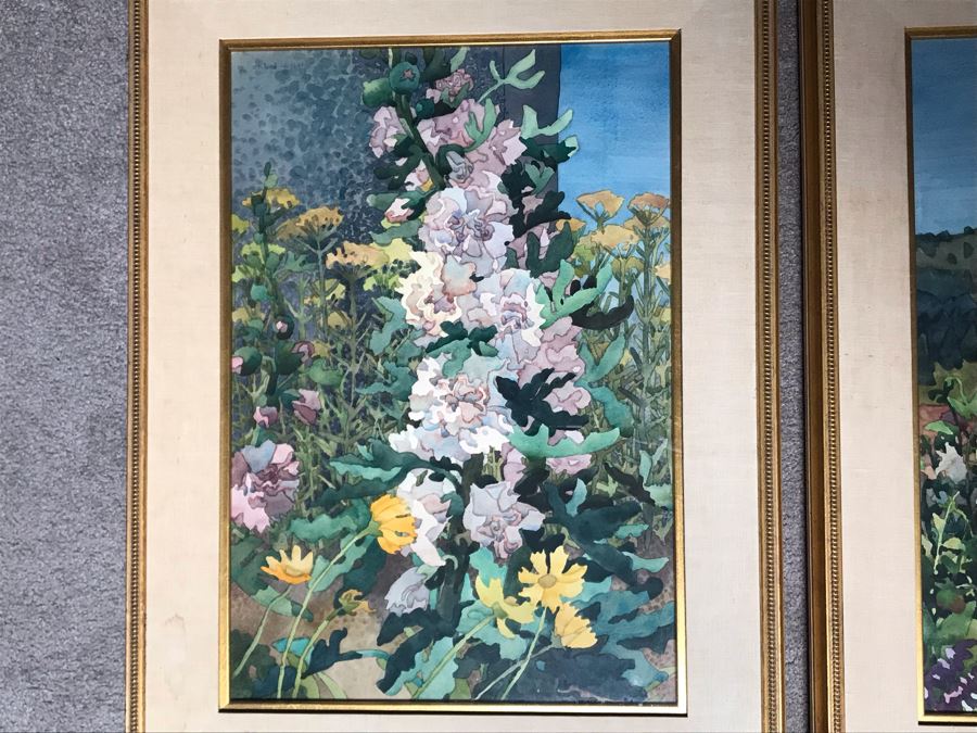 Carolyn Marie Lord Fine Art Pair Of Original Floral Watercolor Paintings Signed From Fireside Gallery Of Carmel, CA 15.5W X 22.5H Each (JUST ADDED) [Photo 3]