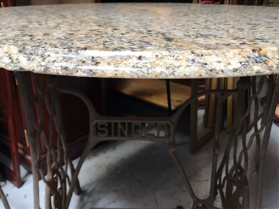 Antique Singer Cast Iron Base Table With Round Marble Top 36R X 29H (JUST ADDED) [Photo 4]