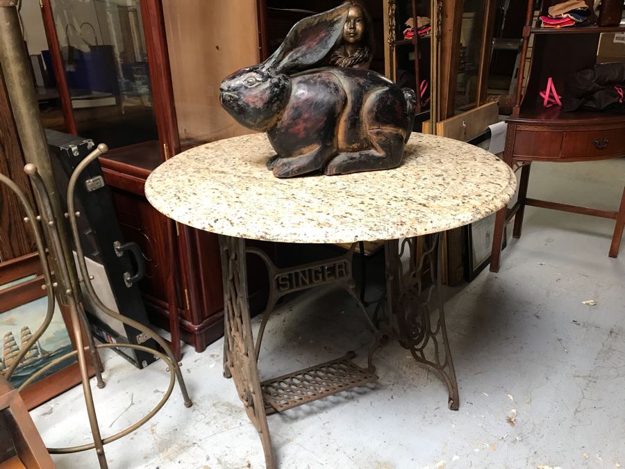 Antique Singer Cast Iron Base Table With Round Marble Top 36R X 29H (JUST ADDED) [Photo 12]