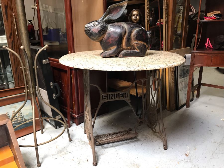 Antique Singer Cast Iron Base Table With Round Marble Top 36R X 29H (JUST ADDED) [Photo 13]